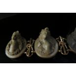 A Victorian carved lava cameo bracelet with five oval panels depicting maidens in high relief,