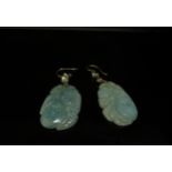 A pair of carved jade gourd drop earrings, 5.5cm drop