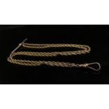 A gold rope twist watch chain with T-bar stamped 9ct, 10.9g
