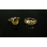 Two 9ct gold rings, one set with yellow stone, sizes I and L, 5.1g