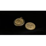 Two 1903 gold sovereigns, one in 9ct gold pendant mount