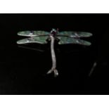 A Piqué a Jour enamel dragonfly brooch with cabochon amethysts and brilliant cut diamonds, stamped