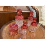 Victorian glass wrythen form dressing table bottles and container (5)