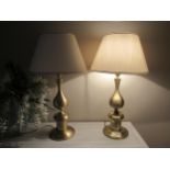 A pair of large brass spun table lamps with shades, 82cm tall, Collectors Electrical Item, see