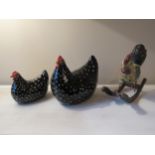 Cockeral and Hen figures, tallest 22cm (3)