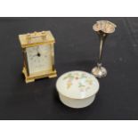 A Robert Blandford brass carriage clock with battery movement, Wedgwood trinket pot and silver