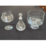 Modern glass trifle dish, pedestal bowl and decanter