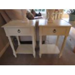 A pair of modern lamp tables with drawer and undertier, melon fluted legs painted in cream, 70.5cm x