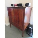 A 20th Century mahogany Hi-Fi cabinet with Technics Deck system and record contents