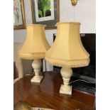 A pair of onyx lamps with tasselled shades, 62cm tall, Collectors Electrical Item, see Information