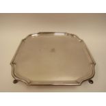 A Hawksworth Eyre & Co Ltd silver salver of shaped square form with Lion crest. London 1930, 30cm