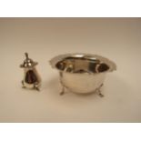 A white metal pepperette and silver sugar bowl marks rubbed (2) 102g