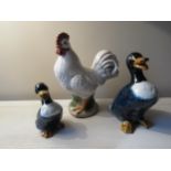 A ceramic cockeral and two ceramic ducks (3) tallest 26cm