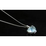 An aquamarine and diamond heart shaped pendant (aqua 2cm x 1.5cm) in white gold hung on an 18ct