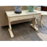 A Victorian two drawer ladies desk painted in cream, 75cm x 106cm x 53cm