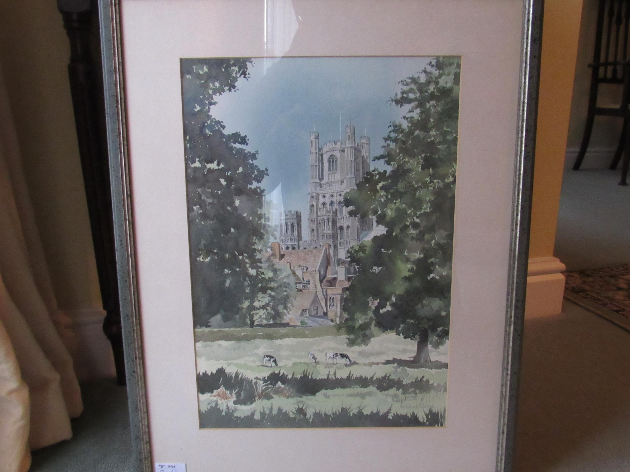 MALCOLM WHITTLEY: "Ely from the meadows", watercolour 44cm x 30cm