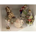 An Adderley porcelain figure "Coquette" and Continental figure holding a basket of flowers and