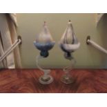 A pair of Art glass candle holders with pear candles, 33cm tall