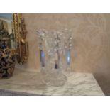 A pair of crystal glass vases with lustre drop detail, 23cm tall x 16.5cm diameter
