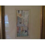 Two pencil signed watercolours depicting Venice in gilt frames, 17.5cm x 8cm