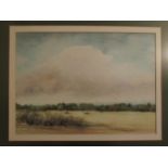 LESLIE BROADHURST: "Suffolk Fields" watercolour, 26cm x 36cm