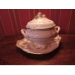 A Spode fine bone china covered twin handled tureen on stand with gilt embellishment, 28cm tall x