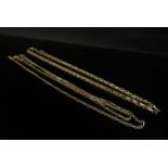 A 9ct gold chain, 51cm long, 2.5g and one stamped 14k, 46cm long, 2.2g