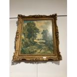 After John Constable print on canvas "The Cornfield" in ornate frame, 52cm x 45cm