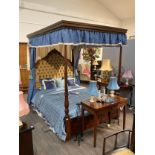 A 19th Century and later four poster bed with button back headboard, canopy, curtains and valance, (