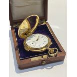 A late 19th / early 20th Century 18K gold quarter repeating hunter cased pocket watch, Arabic