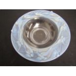Marked "Barolac" a Czechoslovakian Lalique style bowl, edge decorated with swallows, 33cm