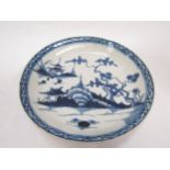 A late 18th Century Lowestoft porcelain blue and white saucer (cracked)