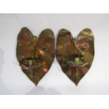 A pair of Japanese style plated lily pad shaped wall candle sconces, 28cm tall