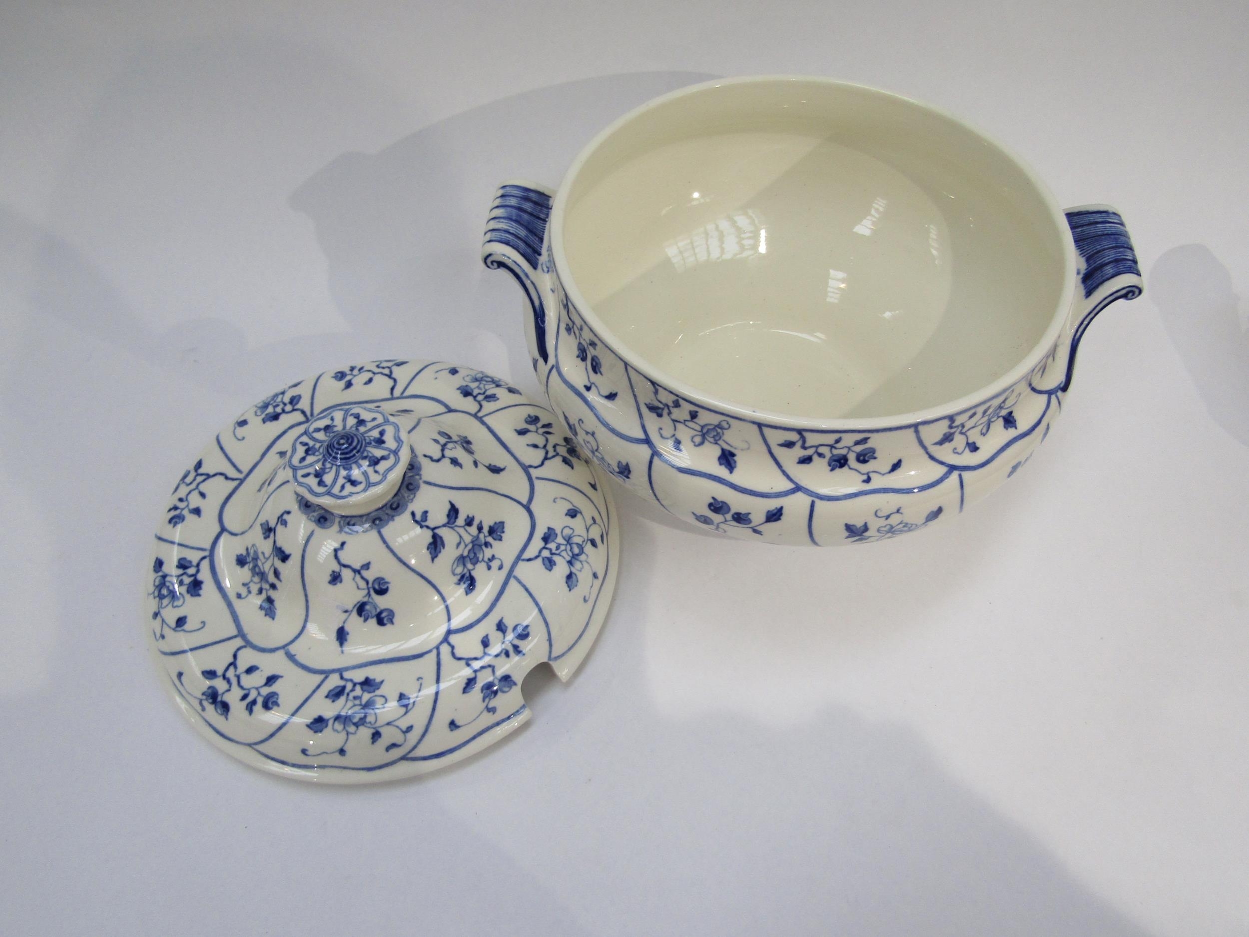 A 19th Century Minton blue and white soup tureen with scrolling handles, branch and leaf sprawling - Image 2 of 3