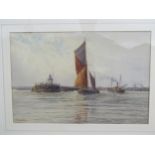 STEPHEN JOHN BATCHELDER (1849-1932) Fishing boat and wherry in harbours mouth, watercolour, 35cm x