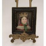 A miniature portrait on ivory of a Queen label verso "Mary Moderna" Queen of James II