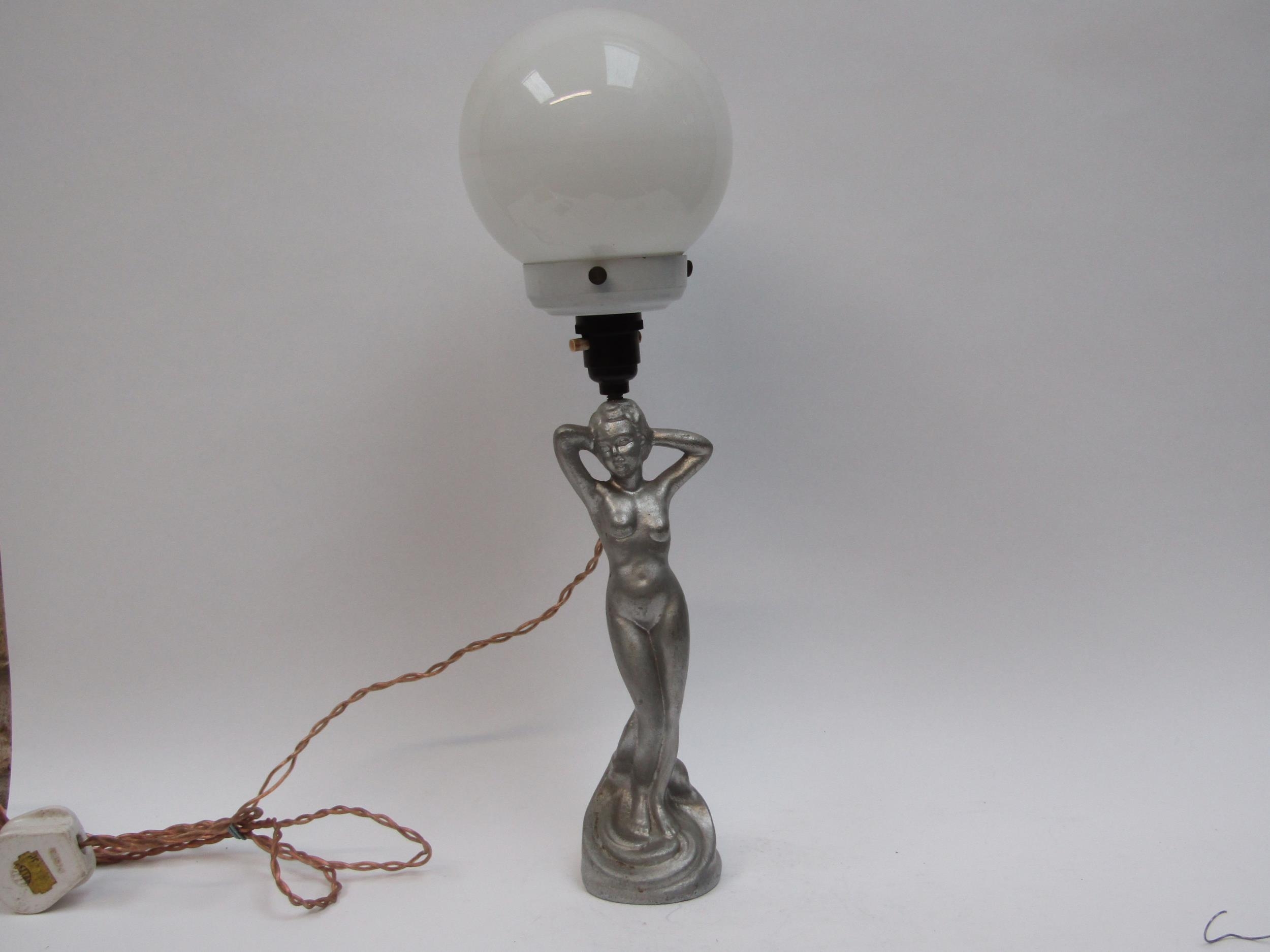 A circa 1930s deco figural globe lamp, 49cm tall, Collectors electrical