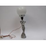 A circa 1930s deco figural globe lamp, 49cm tall, Collectors electrical