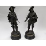A pair of bronzed spelter figures of Cavaliers, 50cm tall