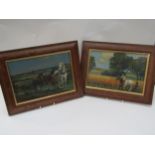 Two 20th Century Rural Farming scenes with team of horses, plough and hayknife, oil on boards,