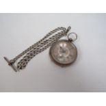 A Chester Silver pocket watch dated 1857, fusee movement with silver watch chain. Polished silver
