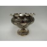 An Indian silver pedestal rose bowl, unmarked, 17cm tall, 19cm diameter, 407g
