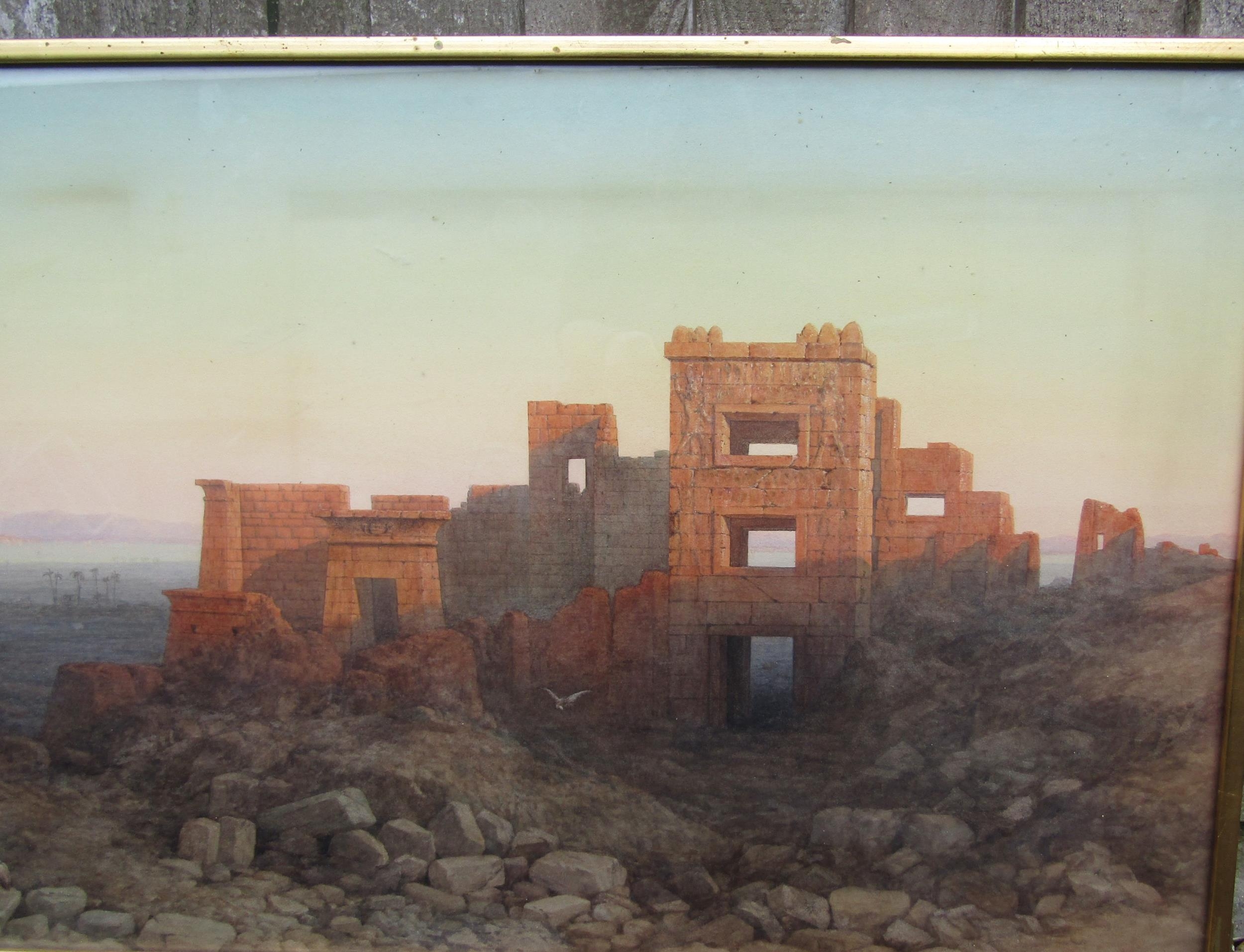 CHARLES VACHER (1818-1883): A late 19th Century landscape depicting Palace of Ramesses III ruins - Image 4 of 6