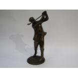 A hollow cast bronze golfing figure, 33cm tall