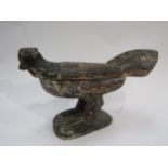 Possibly 17th Century polychrome wooden hand carved chicken container, 21cm x 34cm