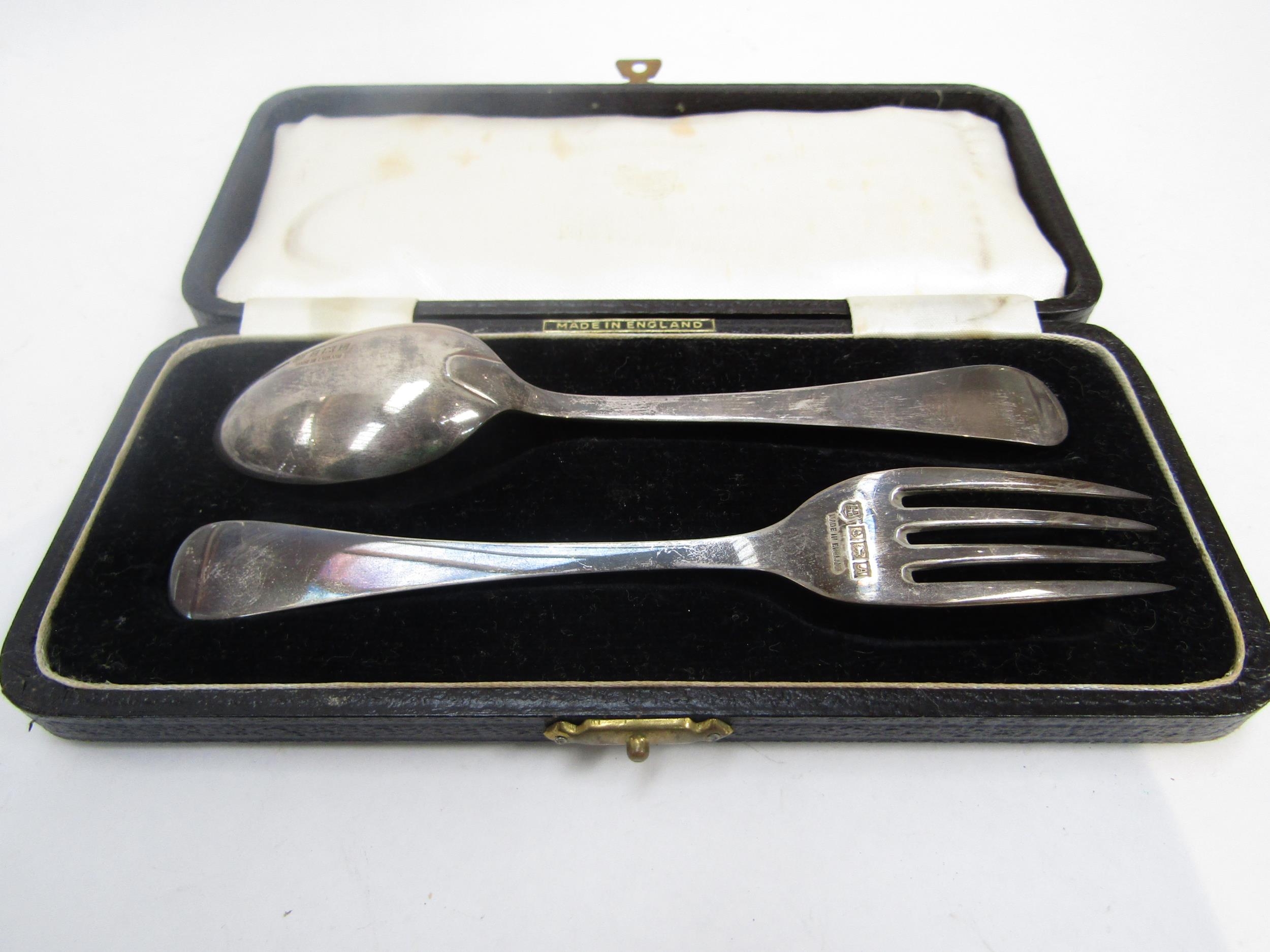 A silver two piece Christening set by Barker Brothers silver Ltd Birmingham 1951, 51g - Image 2 of 3