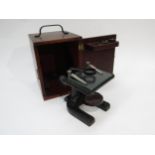 A Spencer Buffalo USA microscope platform in wooden case, case is 19cm tall