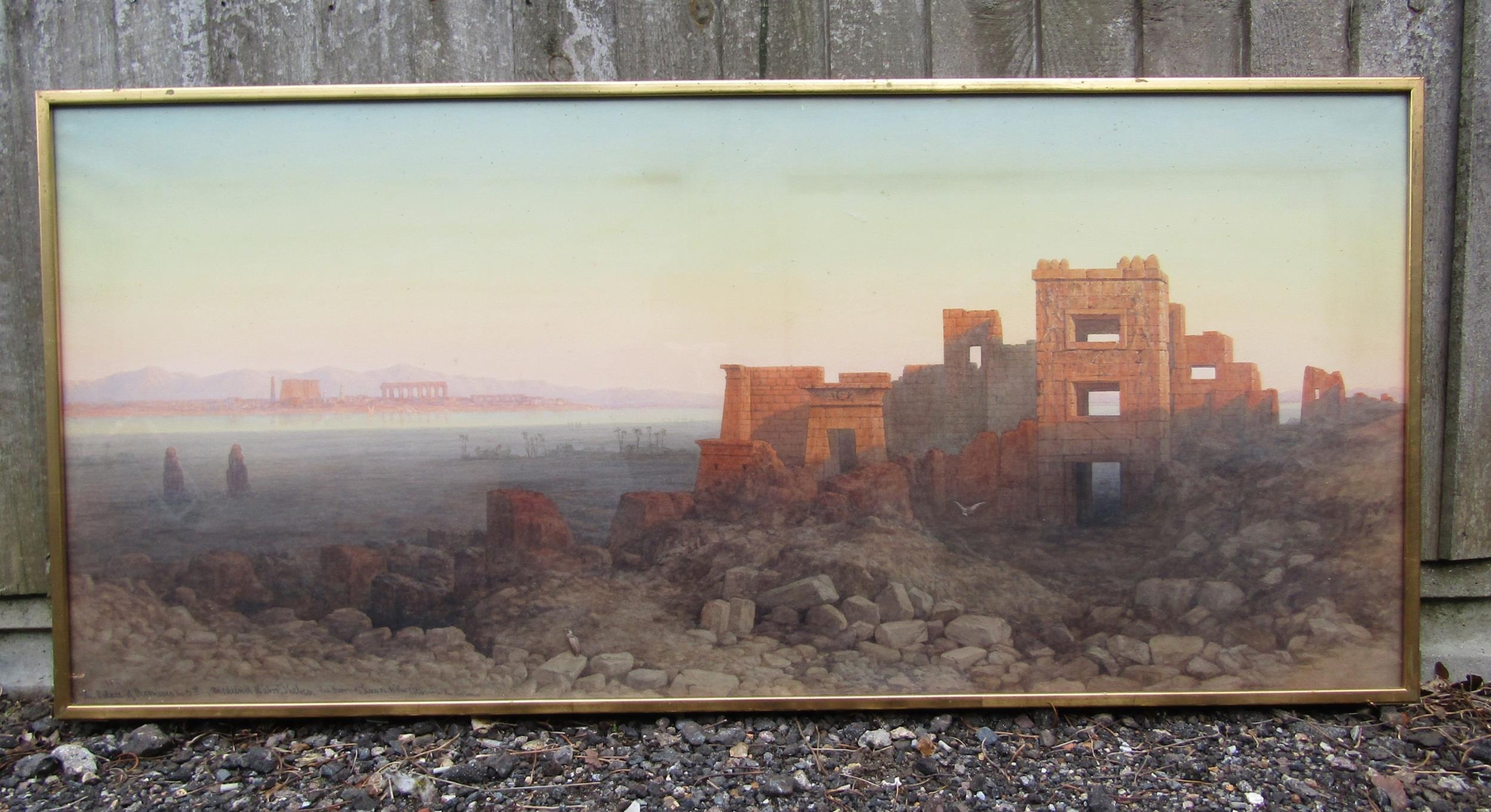 CHARLES VACHER (1818-1883): A late 19th Century landscape depicting Palace of Ramesses III ruins