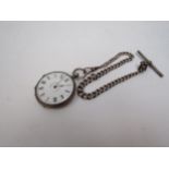A Continental Silver Job Watcha and Silver Watch Chain