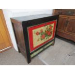An Oriental painted two door cupboard with single drawer, floral painted detail, 89cm x 98cm x 46cm